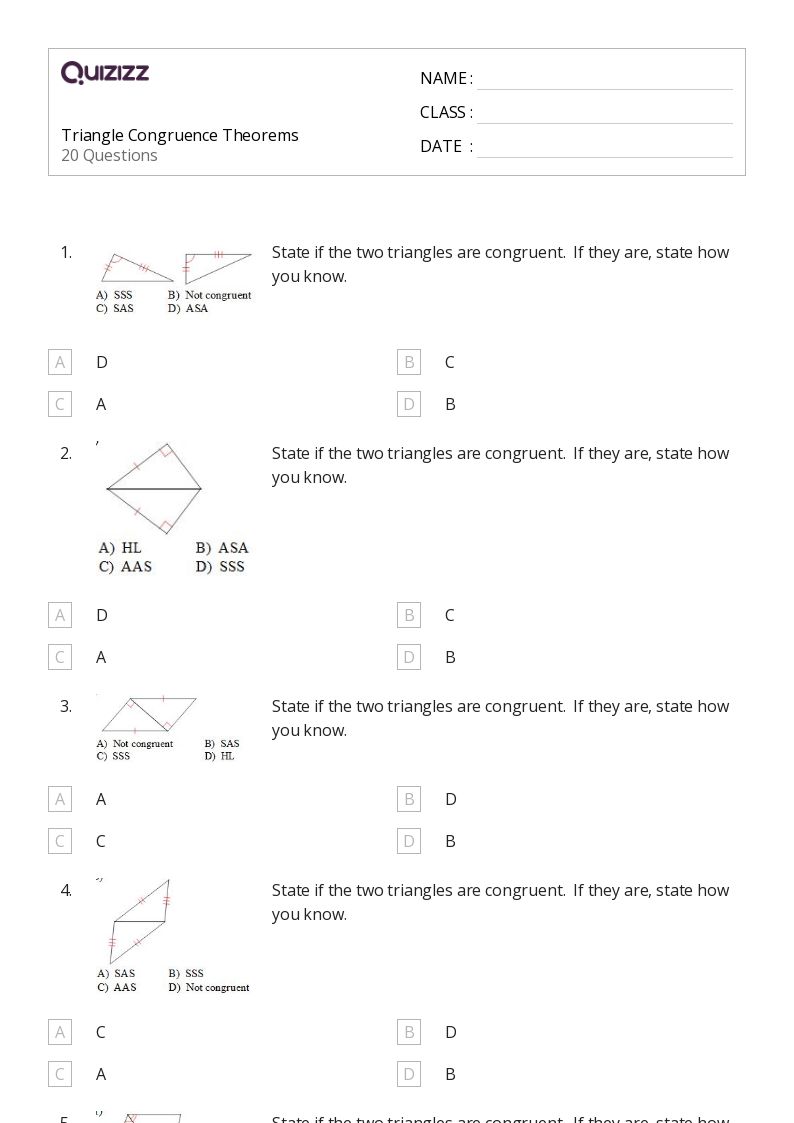 50+ congruence worksheets for 9th Grade on Quizizz Free & Printable