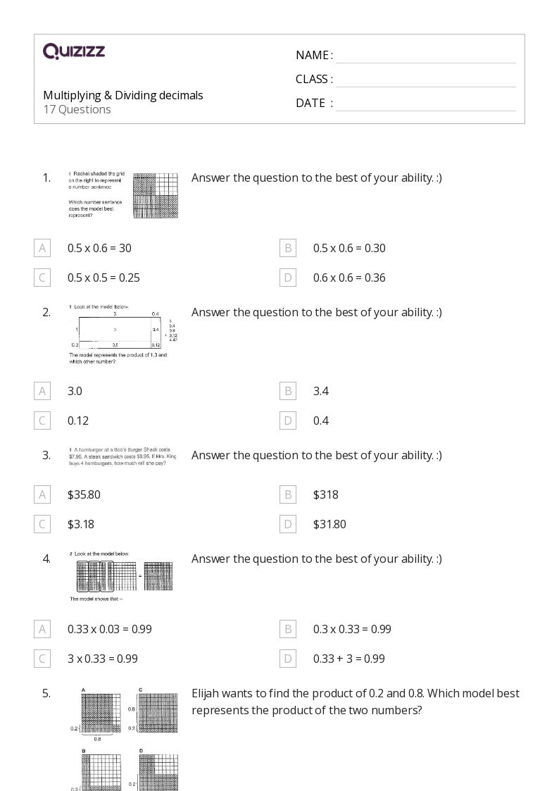 50+ Dividing Decimals worksheets for 7th Class on Quizizz Free