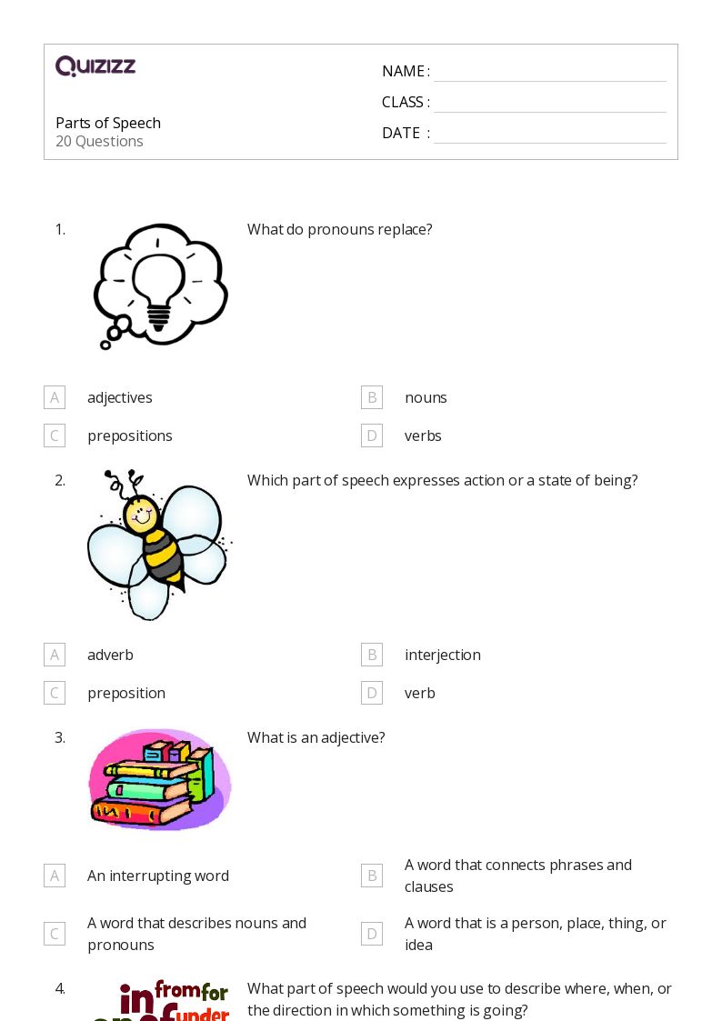 50+ Parts of Speech worksheets for 6th Grade on Quizizz Free & Printable