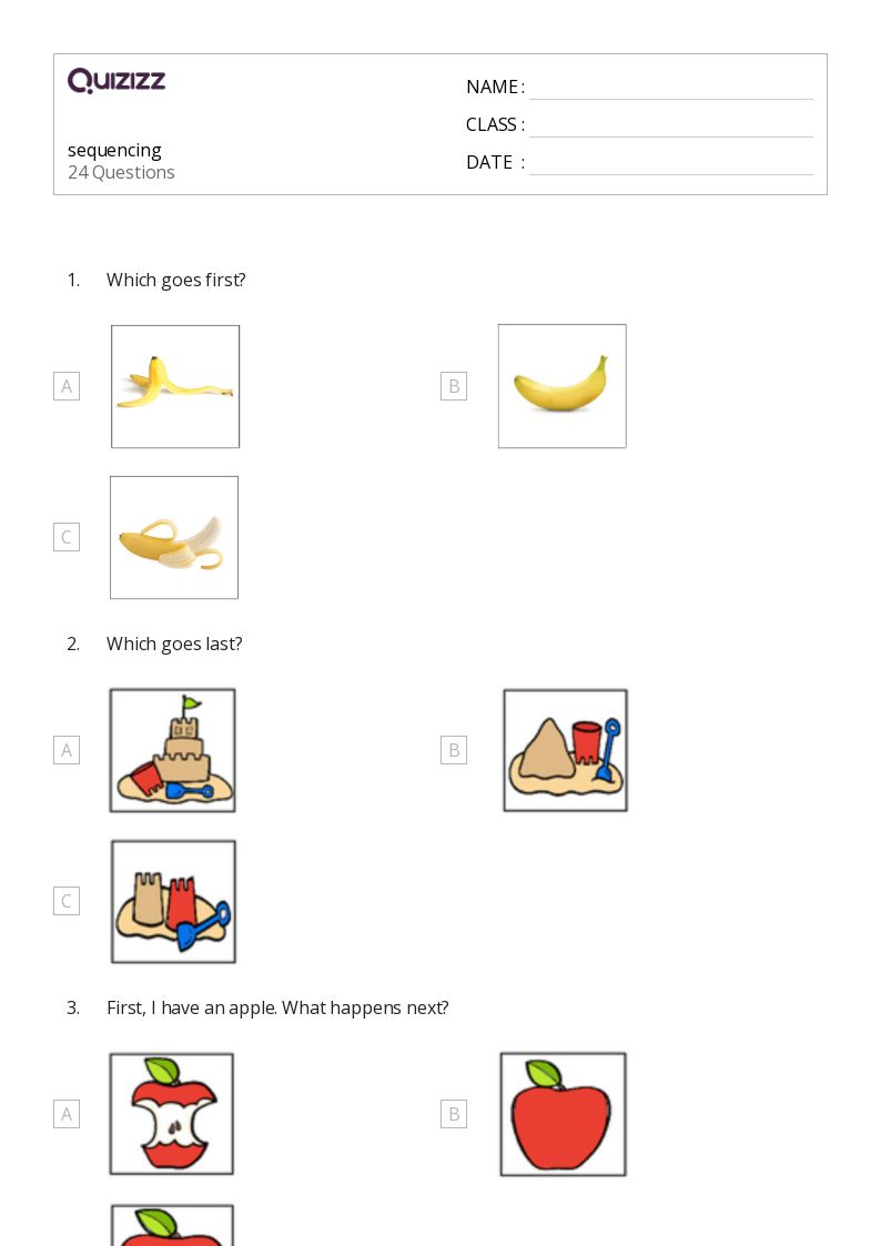 50+ Sequencing in Fiction worksheets for Kindergarten on Quizizz Free