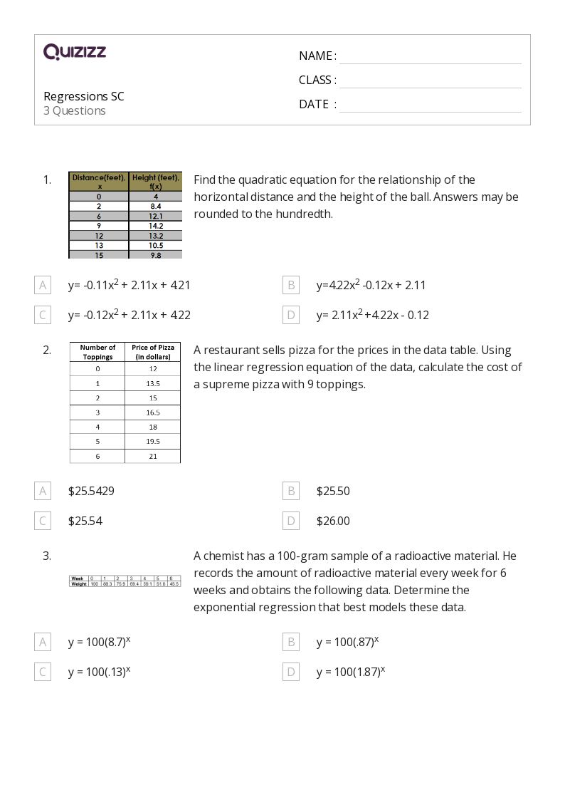 50+ regression worksheets on Quizizz Free & Printable