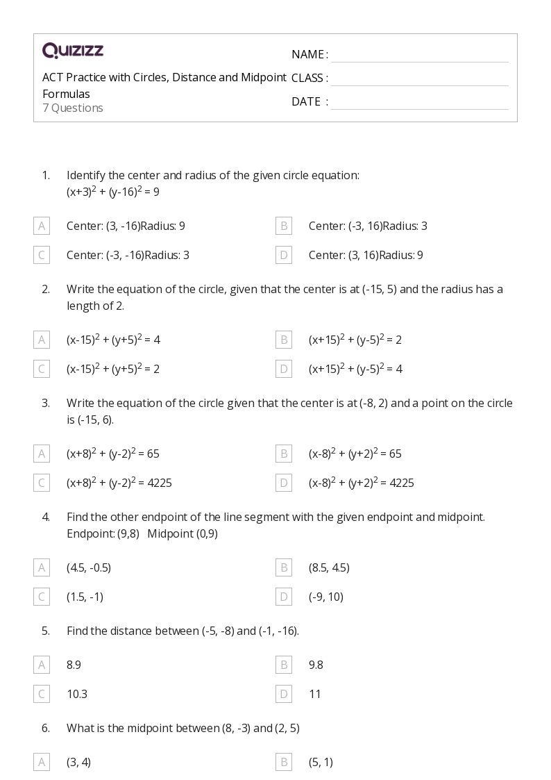 50+ midpoint formula worksheets on Quizizz Free & Printable