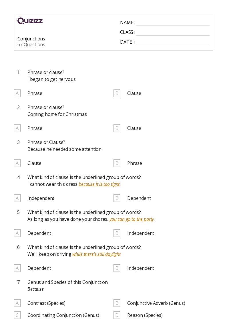 50+ Coordinating Conjunctions worksheets for Kindergarten on Quizizz Free & Printable