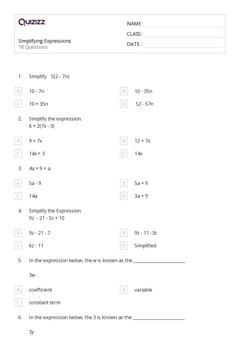 50+ Expressions worksheets for 8th Grade on Quizizz Free & Printable