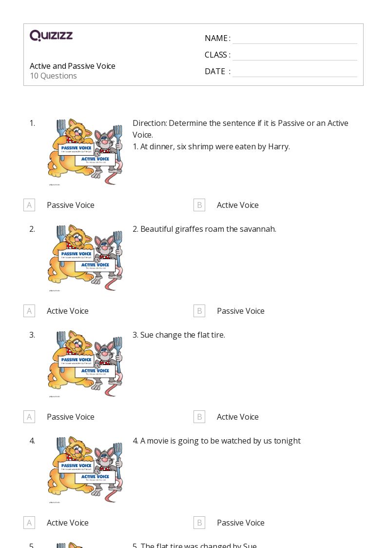 50+ Active and Passive Voice worksheets for 7th Grade on Quizizz Free & Printable