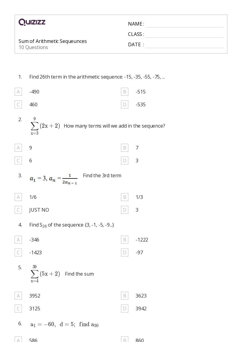 50+ sigma notation worksheets for 10th Class on Quizizz Free & Printable
