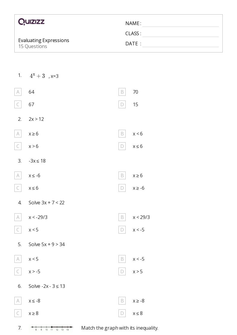 50+ Evaluating Expressions worksheets for 1st Grade on Quizizz | Free