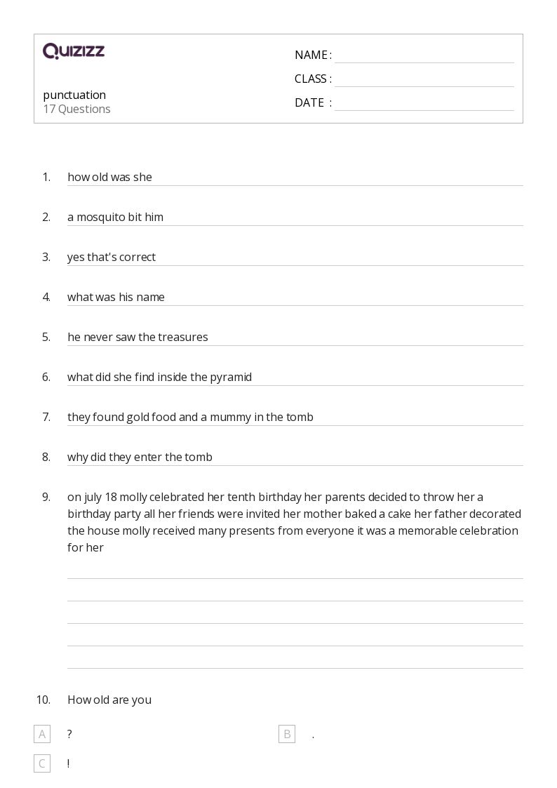 50+ Punctuation worksheets for 4th Grade on Quizizz Free & Printable