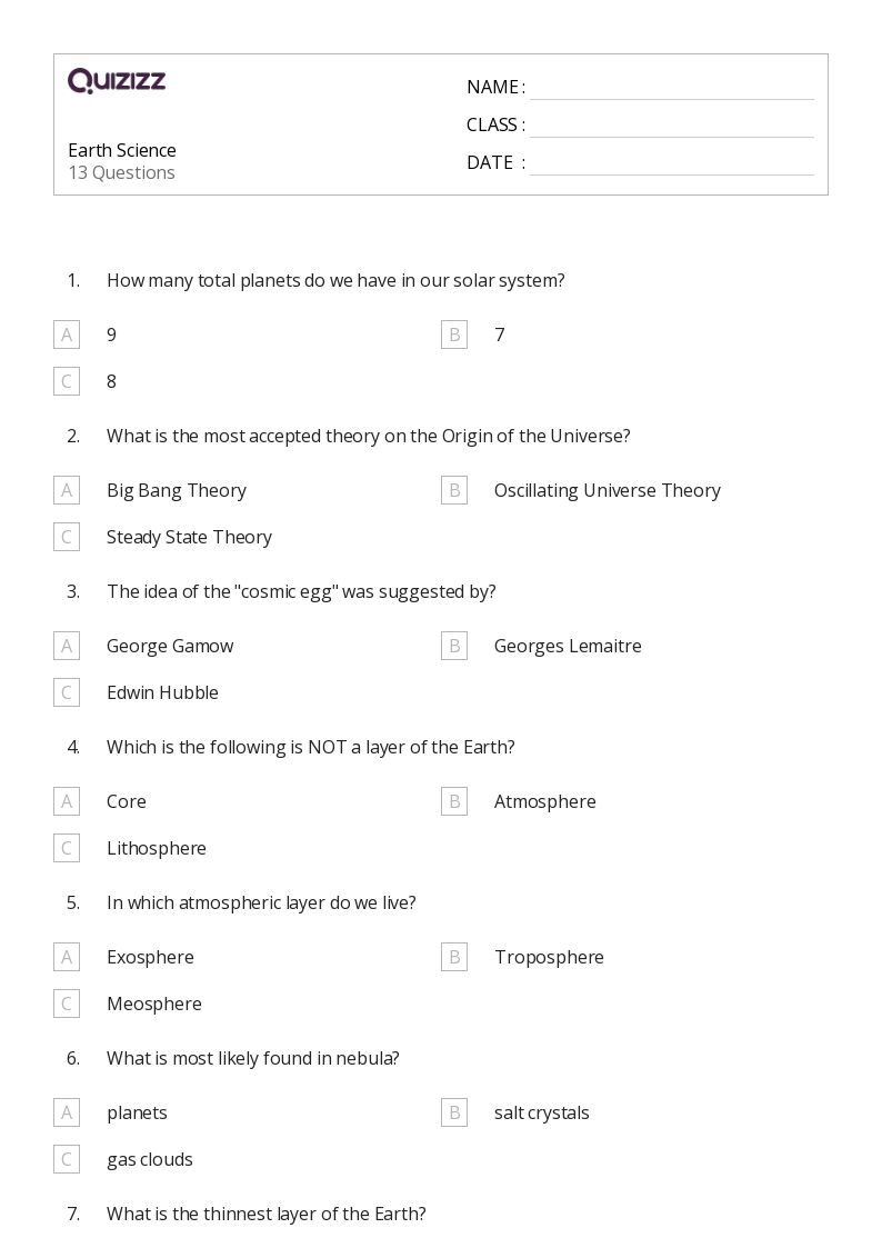50+ Earth & Space Science worksheets on Quizizz Free & Printable