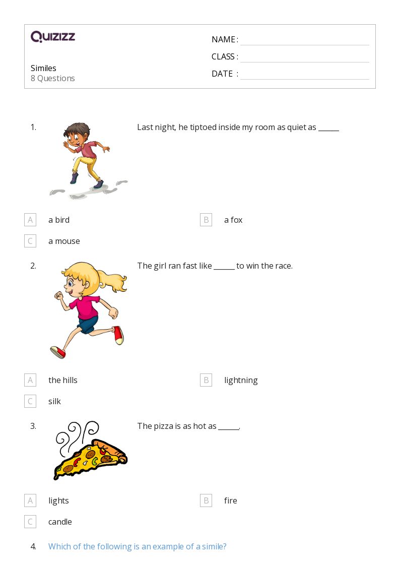 50+ Similes worksheets for 3rd Class on Quizizz Free & Printable