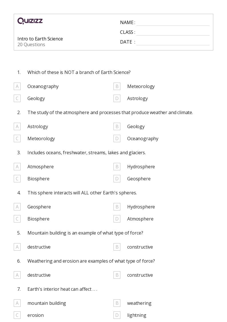 50+ Earth Science worksheets for 9th Grade on Quizizz Free & Printable