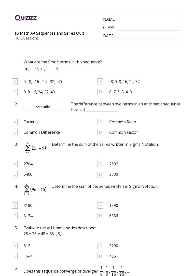 50+ Sequences and Series worksheets for 11th Grade on Quizizz Free & Printable