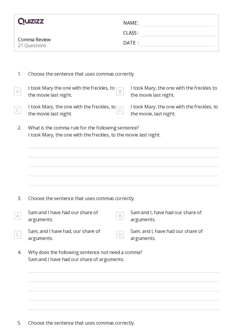 50+ Commas After an Introductory Phrase worksheets for 7th Class on Quizizz Free & Printable