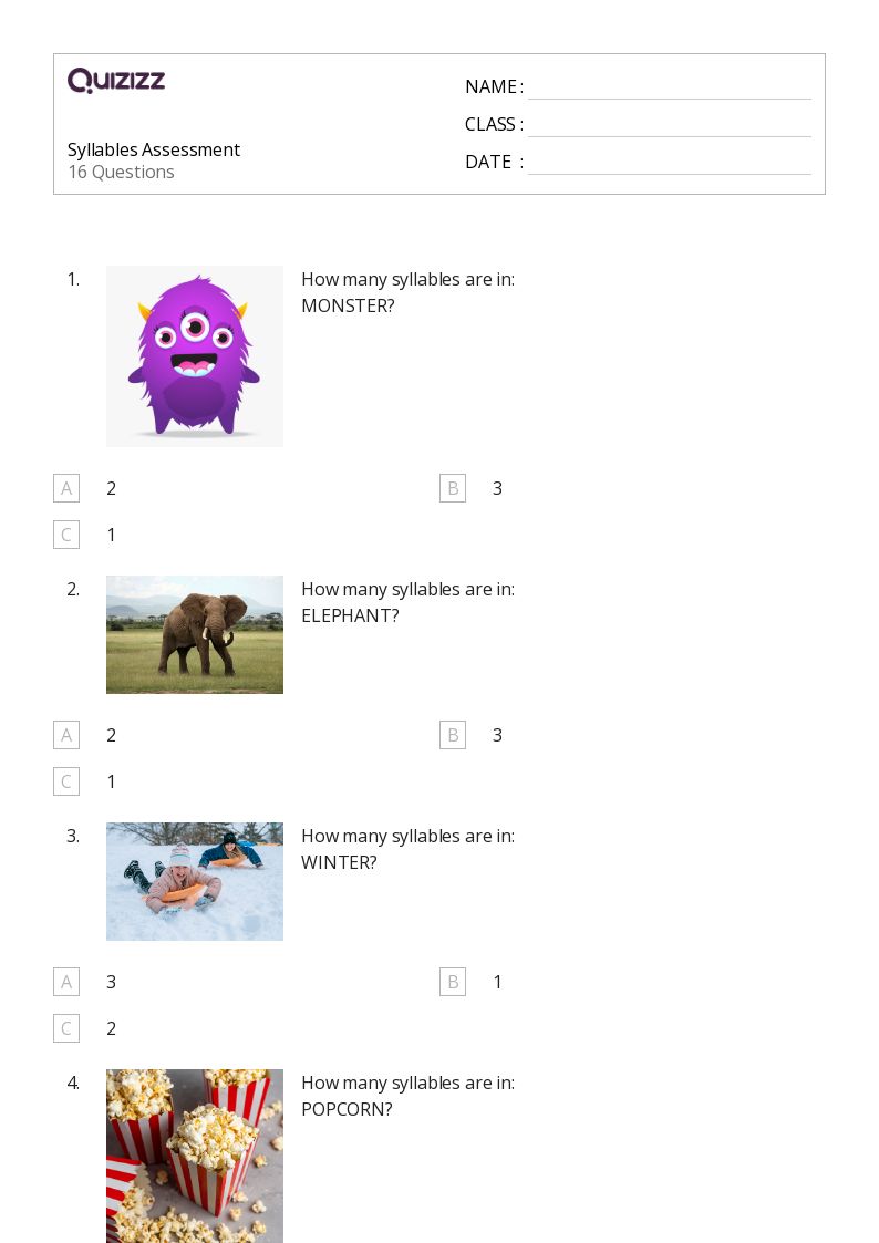 50+ Syllables worksheets for 3rd Grade on Quizizz Free & Printable