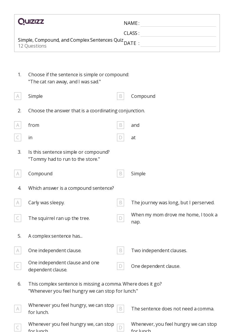 50+ Simple, Compound, and Complex Sentences worksheets for 8th Grade on