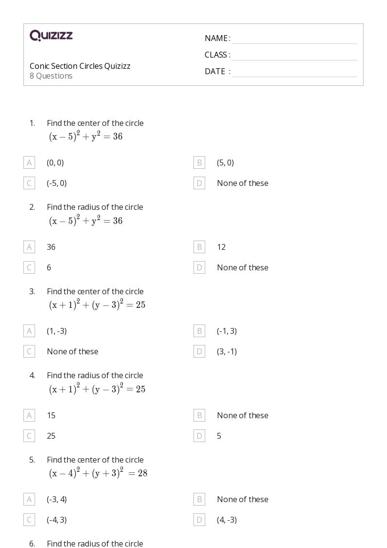50+ conic sections worksheets for 8th Class on Quizizz Free & Printable