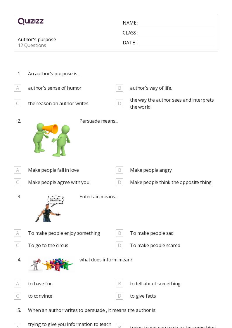 50+ Identifying the Author's Purpose worksheets for 6th Grade on