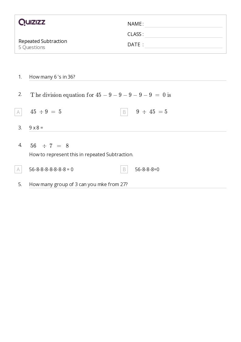 50+ Repeated Subtraction worksheets for 3rd Grade on Quizizz Free & Printable