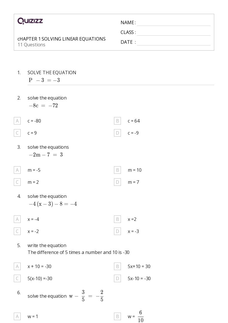 50+ Linear Equations worksheets for 3rd Grade on Quizizz Free & Printable