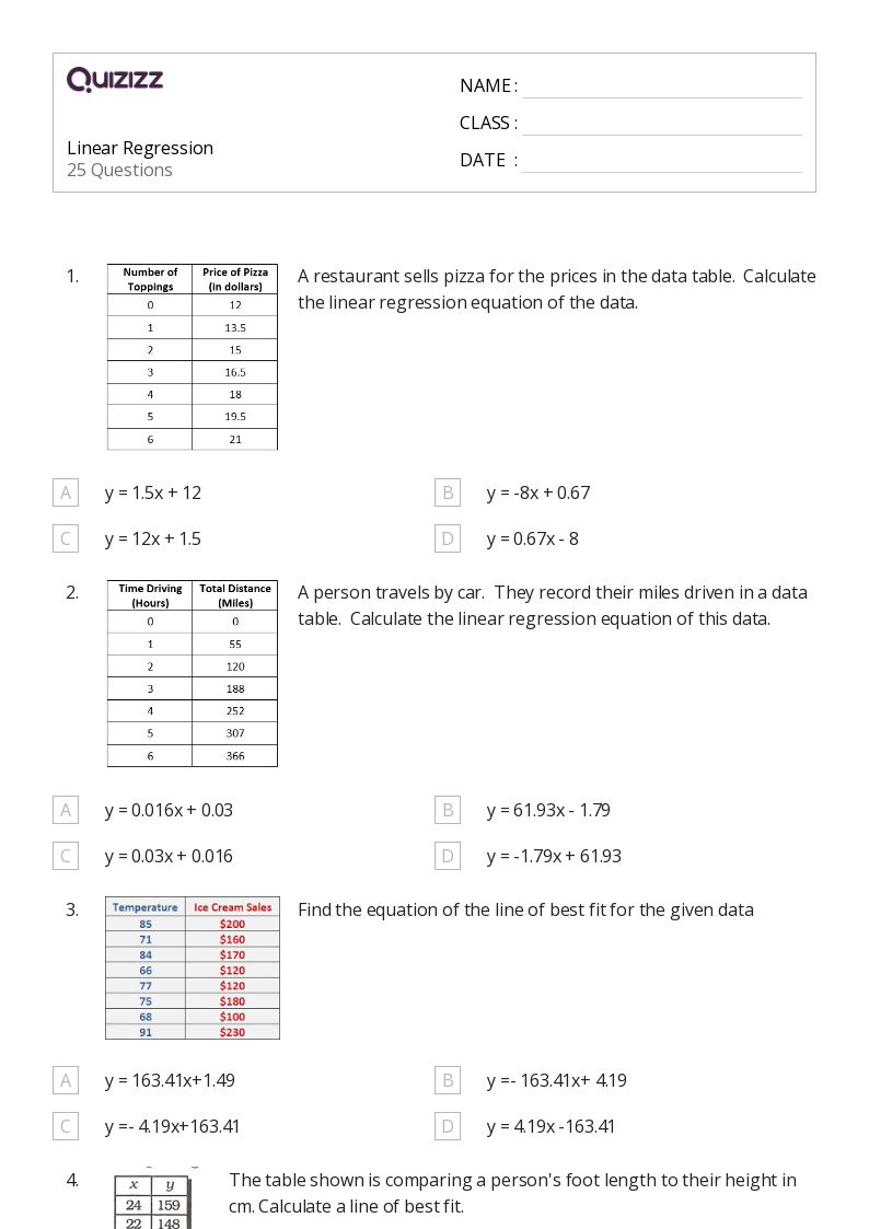 50+ correlation and coefficients worksheets for 10th Grade on Quizizz Free & Printable