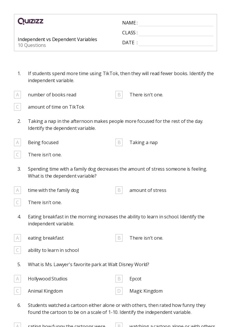 50+ dependent variables worksheets on Quizizz Free & Printable