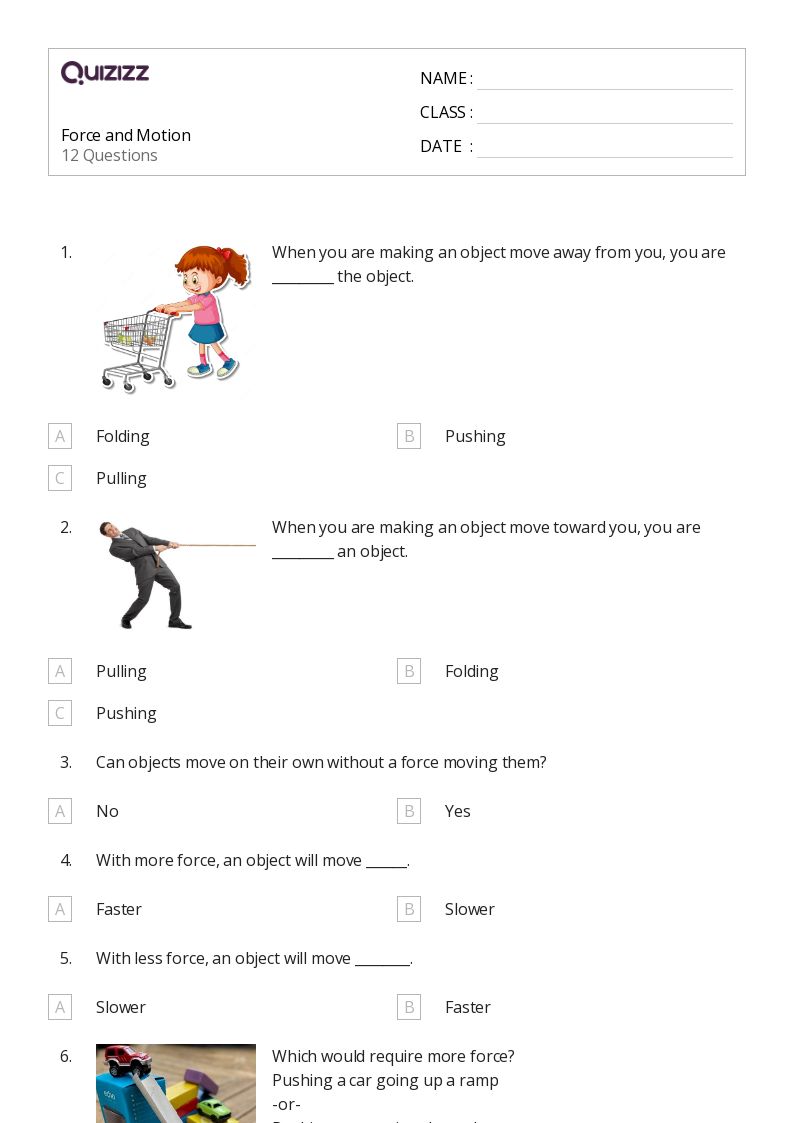 50+ Forces and Interactions worksheets for 1st Grade on Quizizz Free & Printable