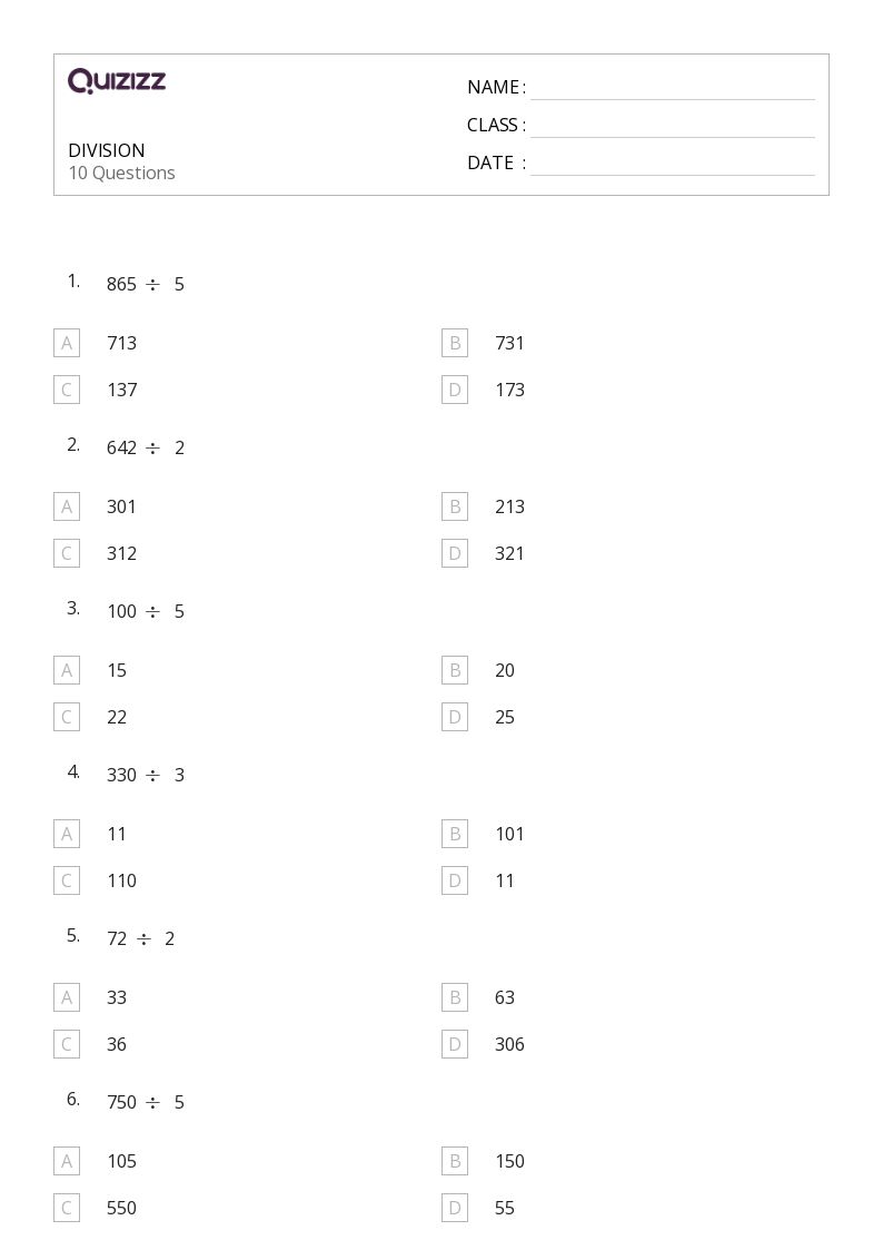 50+ Division worksheets for 5th Grade on Quizizz Free & Printable
