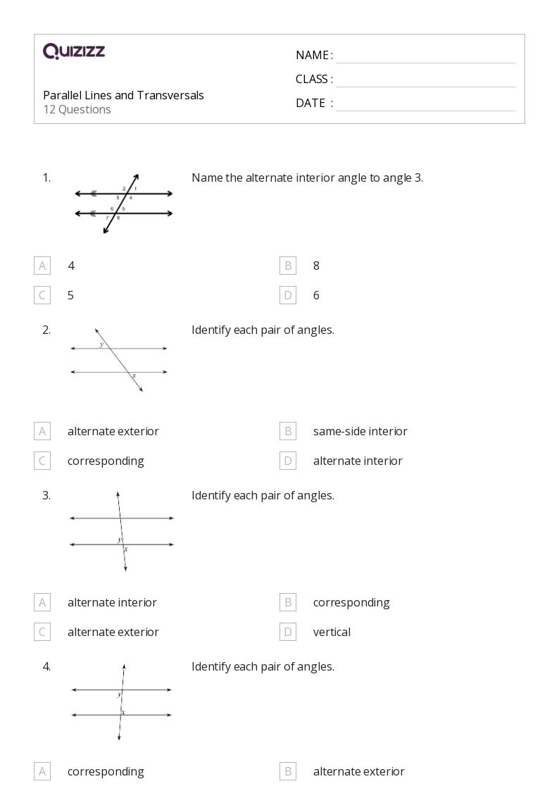50+ transversal of parallel lines worksheets for 10th Grade on Quizizz Free & Printable