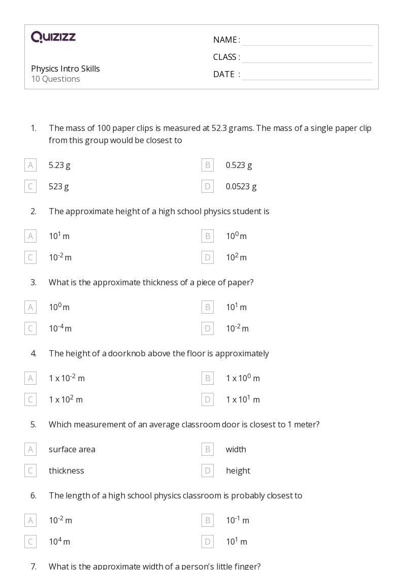 50+ physics worksheets for 10th Grade on Quizizz Free & Printable