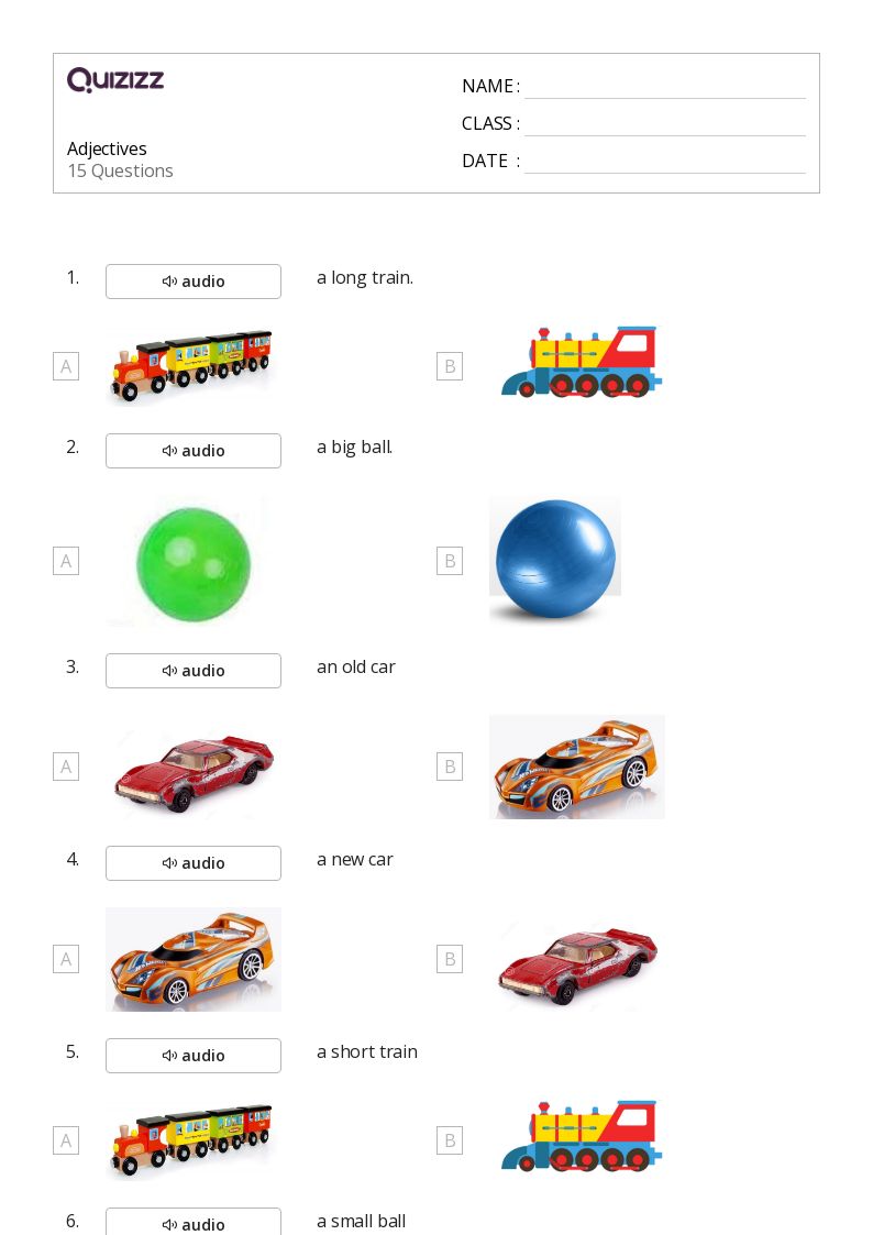 50+ Adjectives worksheets for 1st Class on Quizizz Free & Printable