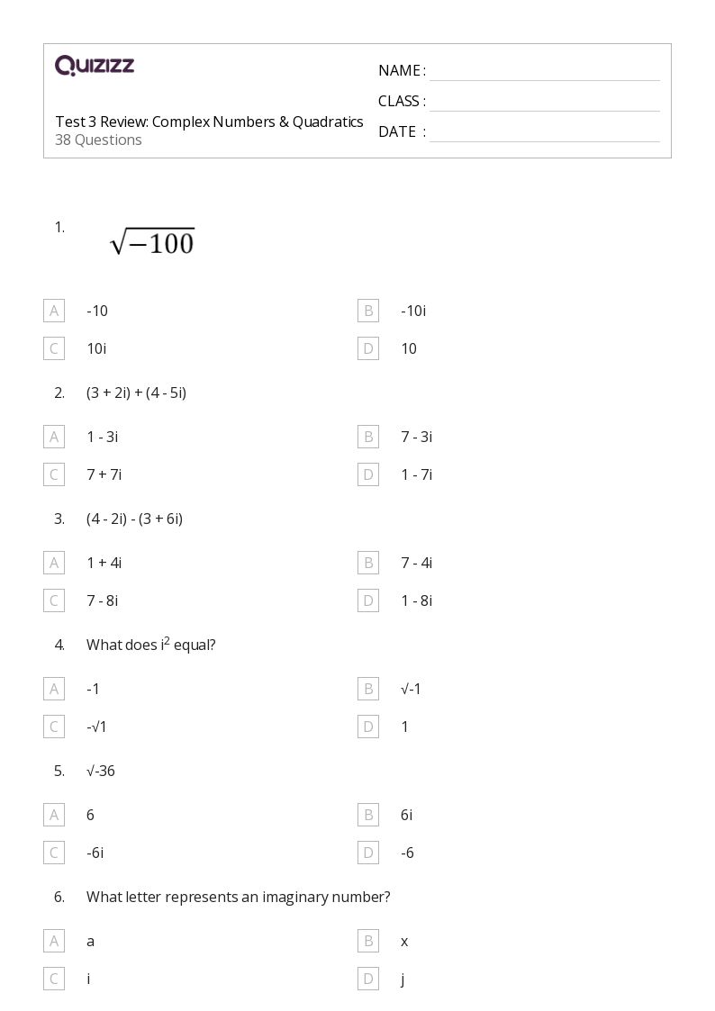 50+ complex numbers worksheets for 8th Grade on Quizizz Free & Printable