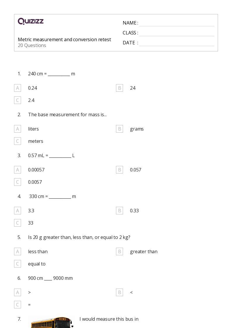50+ Measurement and Capacity worksheets for 6th Grade on Quizizz Free & Printable