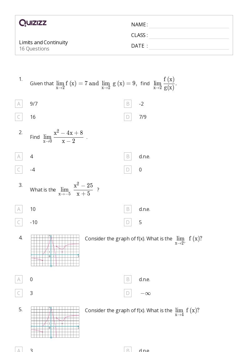 50+ limits and continuity worksheets on Quizizz Free & Printable