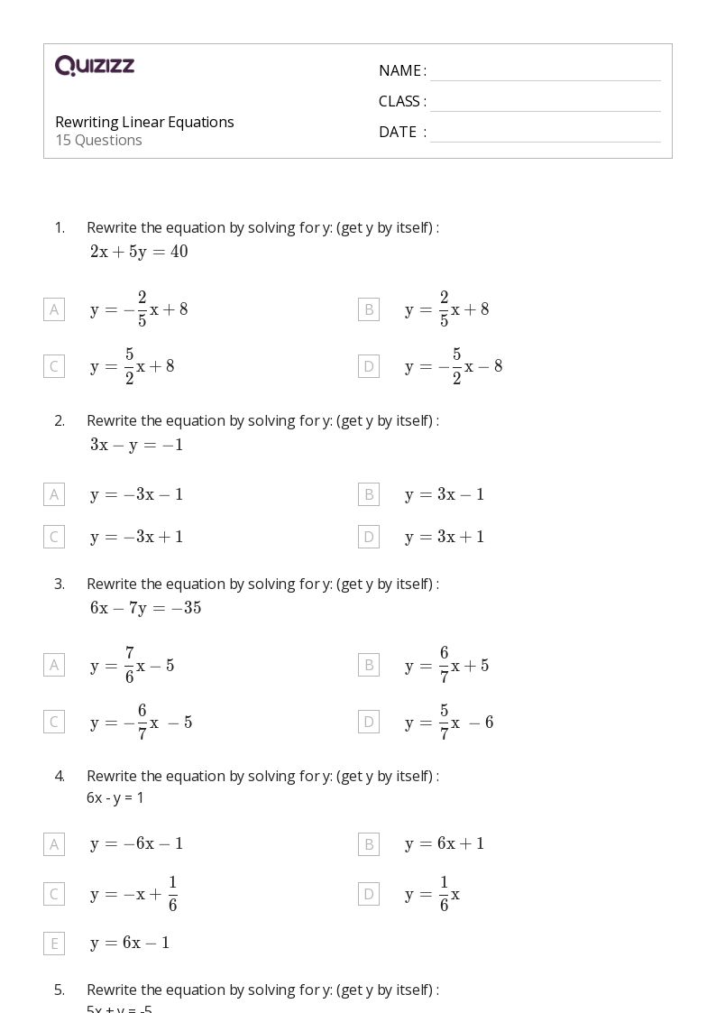 50+ Linear Equations worksheets on Quizizz Free & Printable