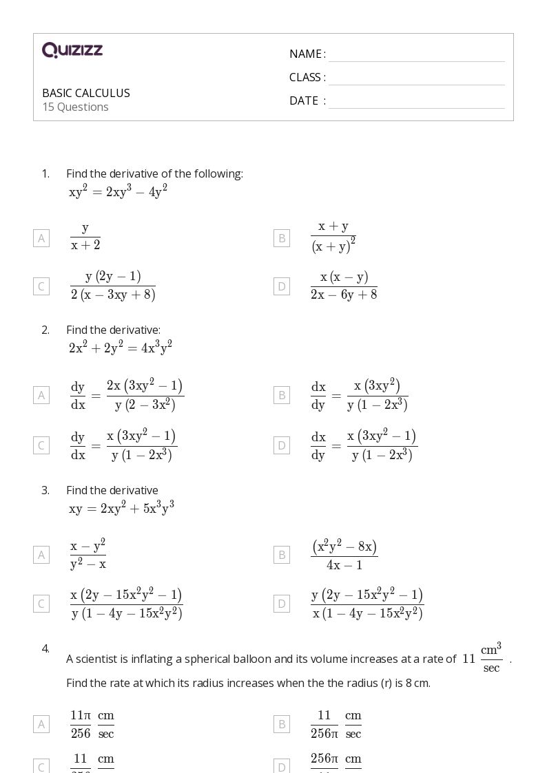 50+ integral calculus worksheets for 11th Grade on Quizizz Free & Printable