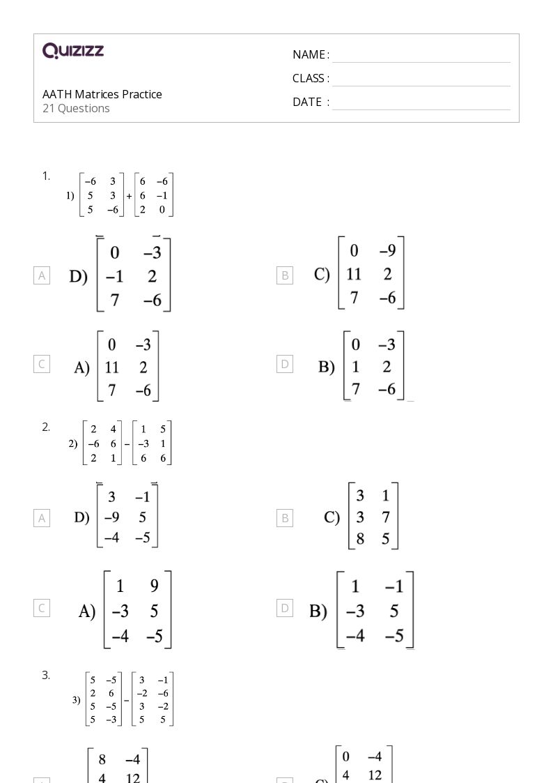 50+ matrices worksheets for 8th Year on Quizizz Free & Printable