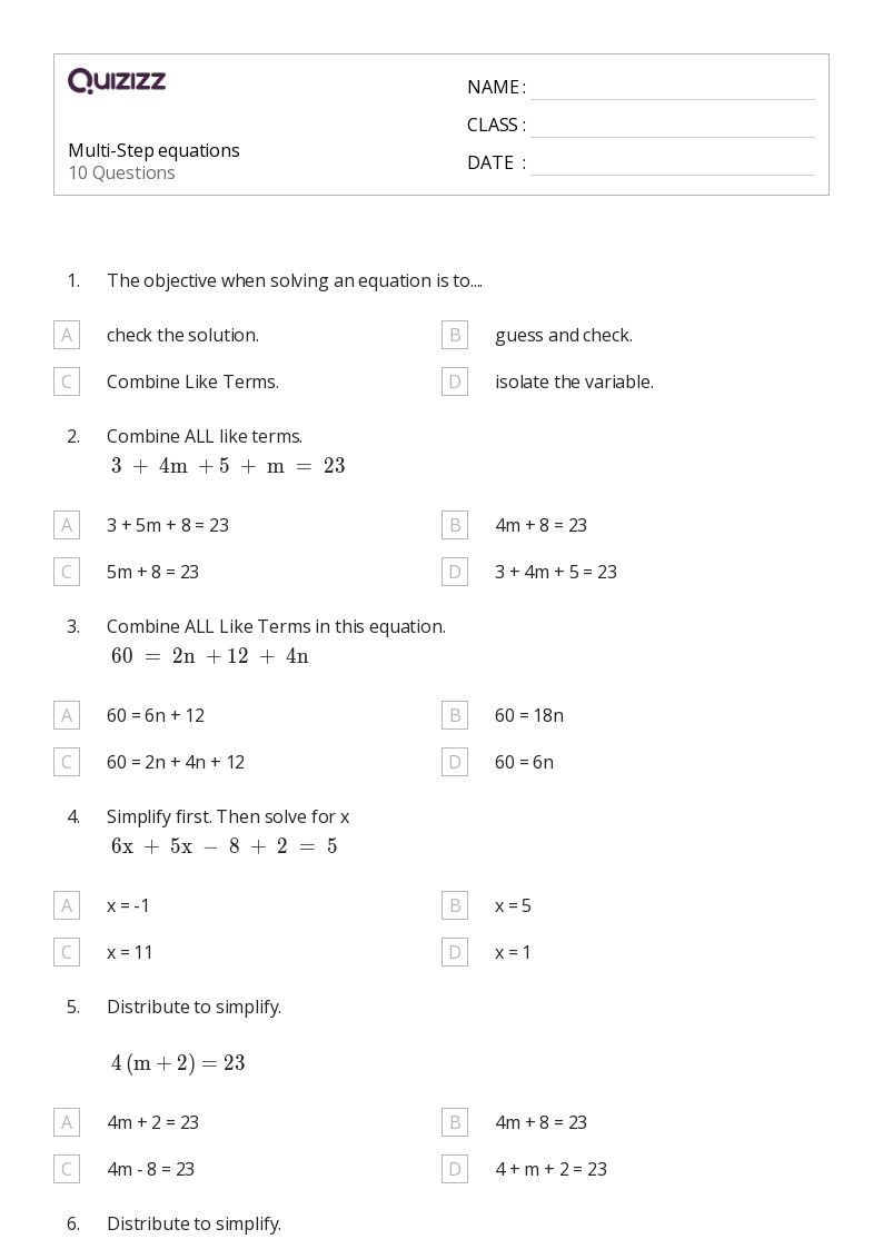 50+ MultiStep Equations worksheets on Quizizz Free & Printable