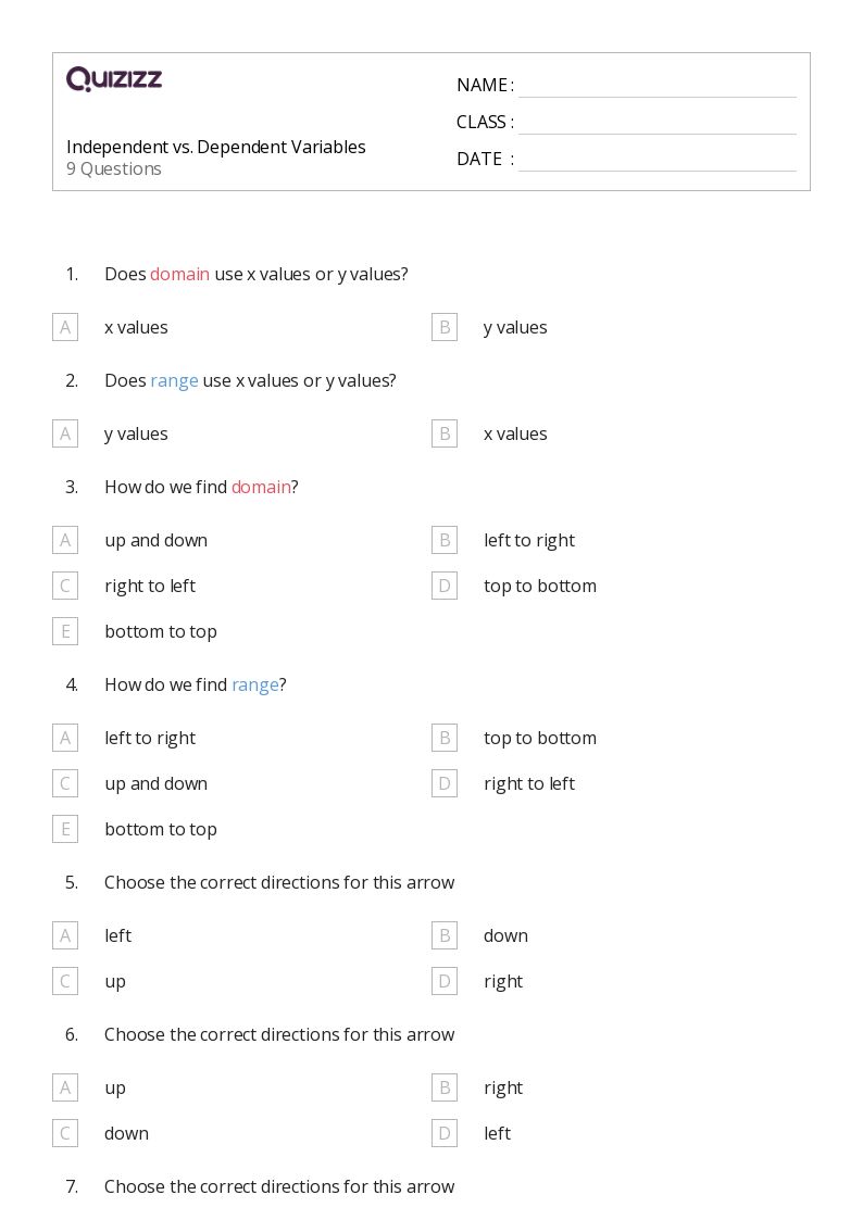 50+ dependent variables worksheets for 9th Class on Quizizz Free & Printable