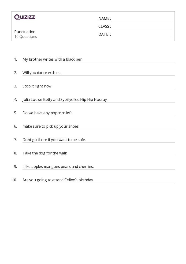 50+ Punctuation worksheets for 7th Class on Quizizz Free & Printable