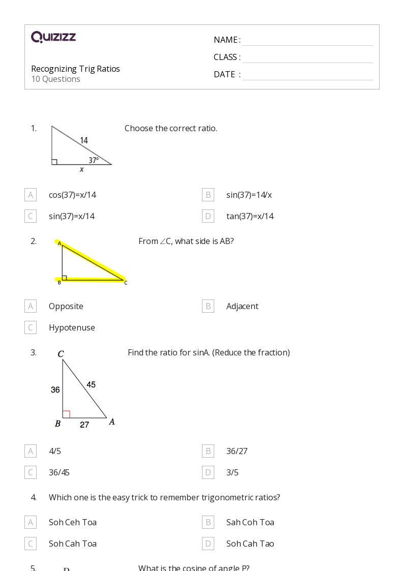 50+ trigonometric ratios sin cos tan csc sec and cot worksheets for 9th Grade on Quizizz Free