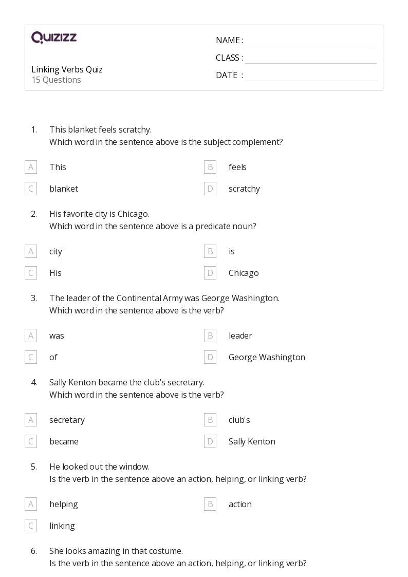 50+ Linking Verbs worksheets for 8th Class on Quizizz Free & Printable