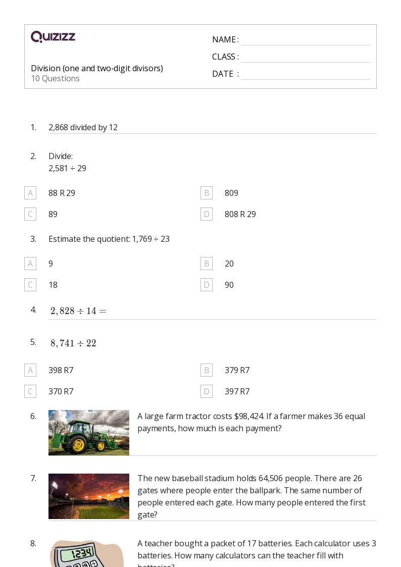 50+ Division with Two-Digit Divisors worksheets for 6th Grade on