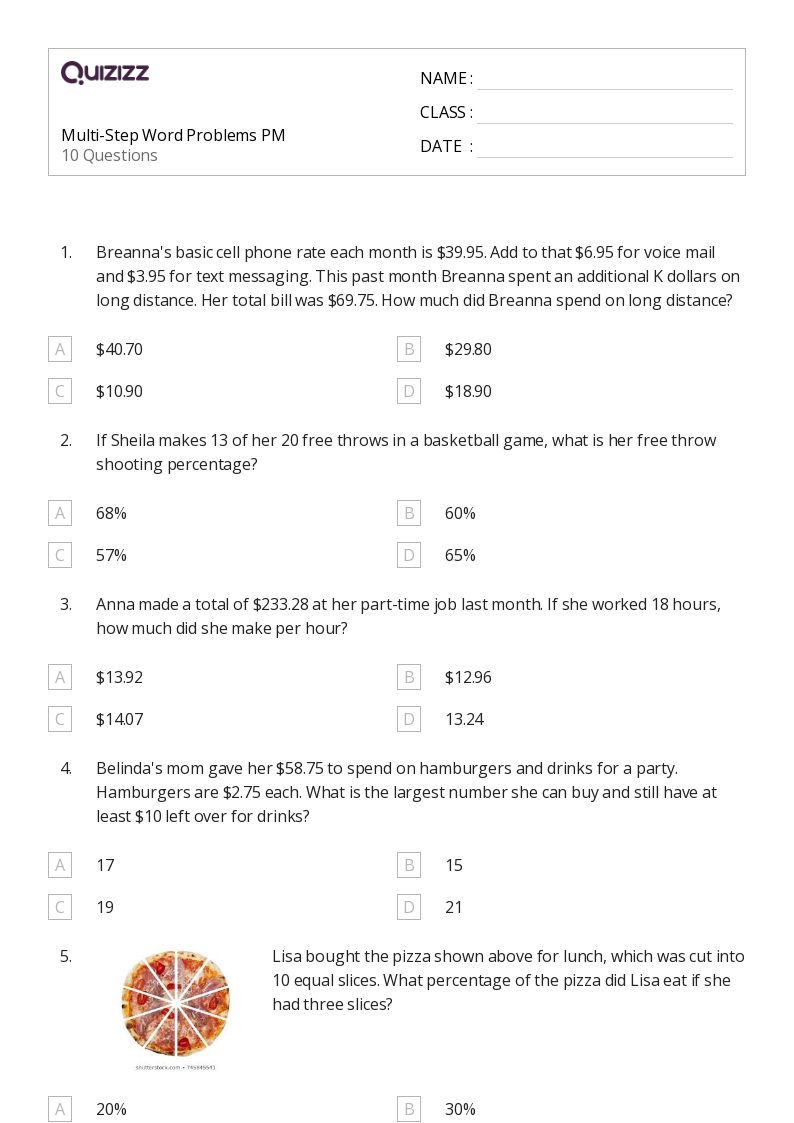 50+ Multi-Step Word Problems worksheets for 6th Grade on Quizizz | Free