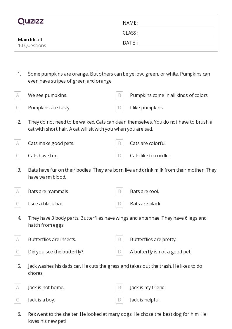 50+ Identifying the Main Idea worksheets for 2nd Grade on Quizizz