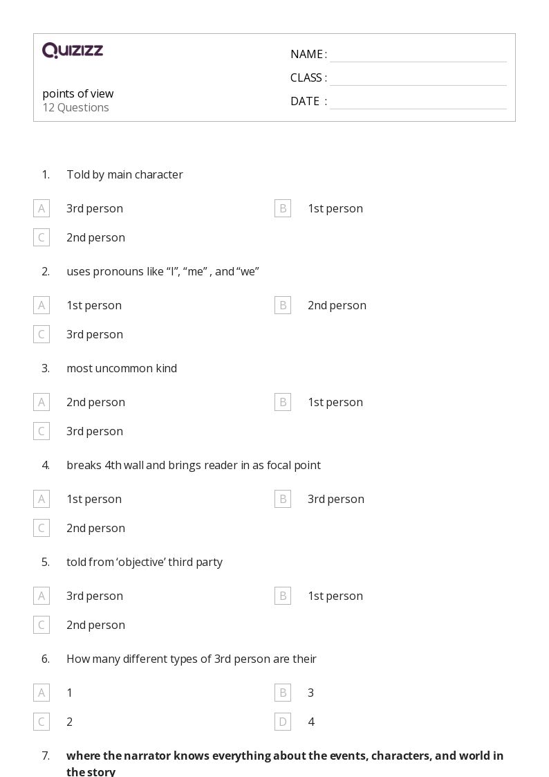 50+ Analyzing Point of View worksheets for Grade 7 on Quizizz Free & Printable