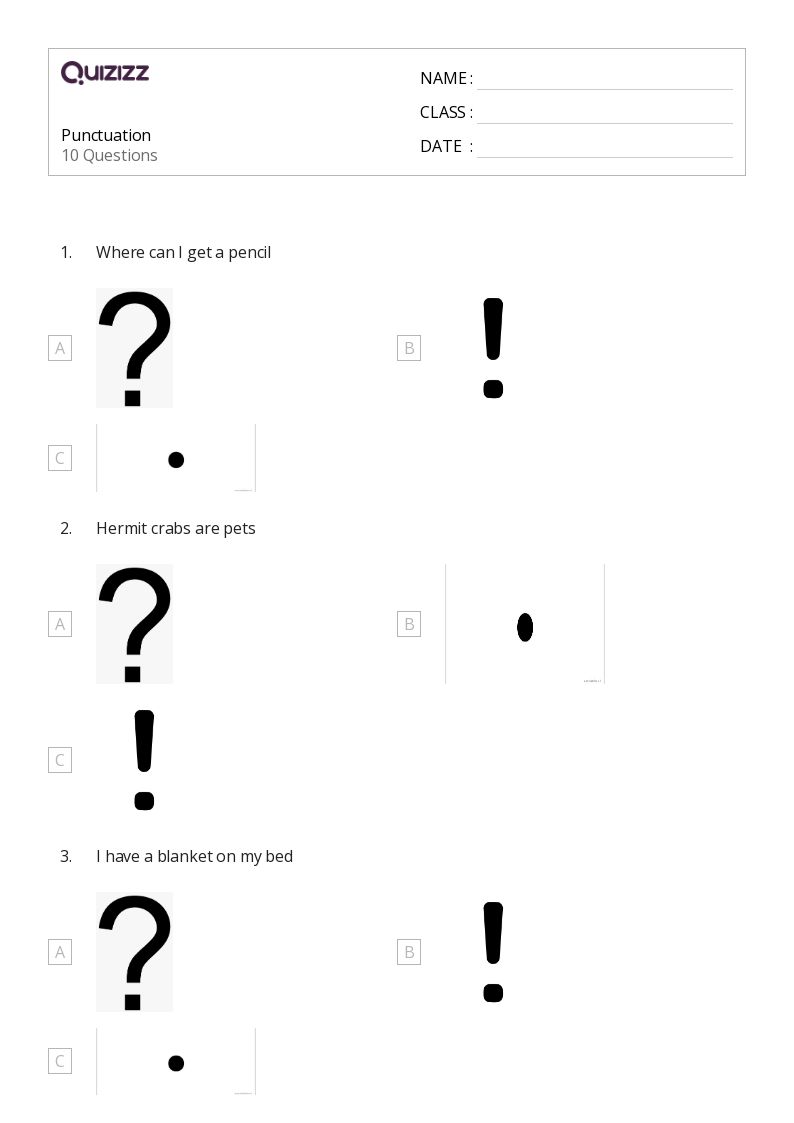 50+ Punctuation worksheets for 1st Grade on Quizizz Free & Printable