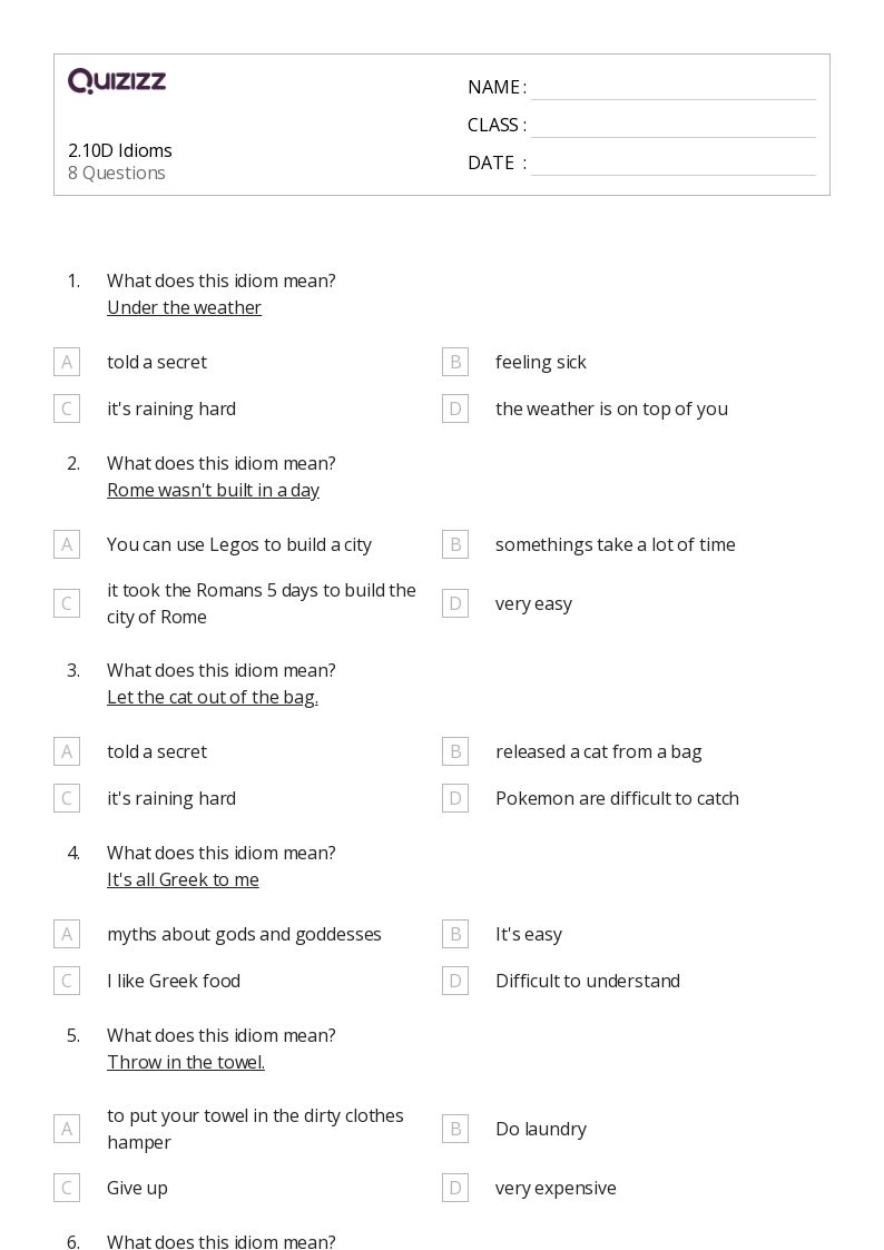50+ Idioms worksheets for 2nd Grade on Quizizz Free & Printable