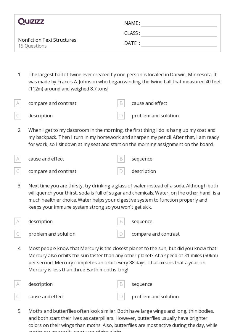 50+ Summarizing Nonfiction Texts worksheets for 5th Grade on Quizizz Free & Printable