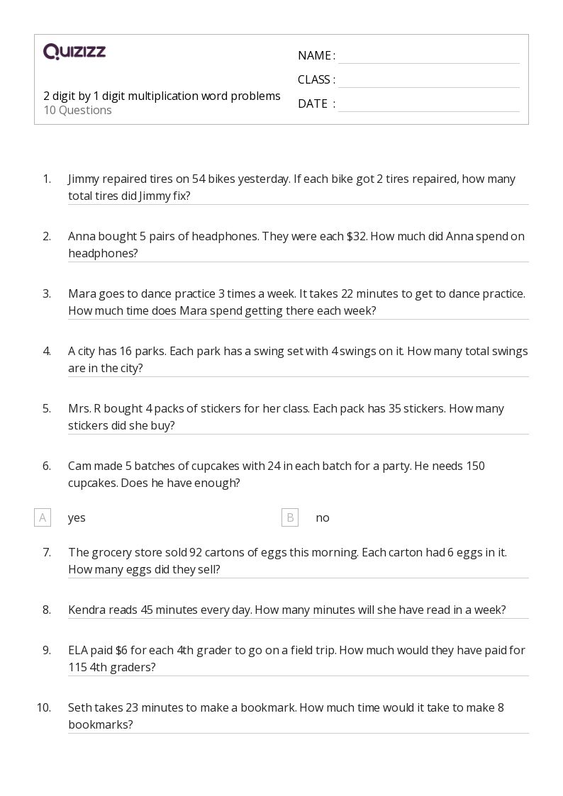 50+ Multiplication Word Problems worksheets for 5th Grade on Quizizz Free & Printable
