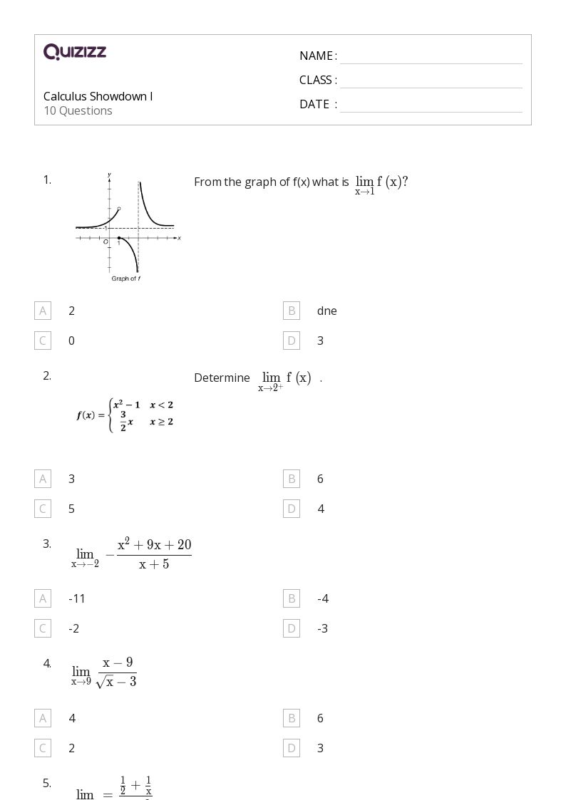 50+ calculus worksheets for 9th Class on Quizizz | Free & Printable